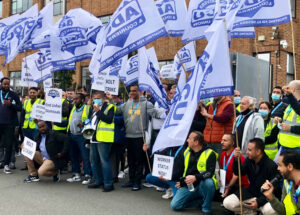 London protest at Bolt, app-based cab hailing company, by 100 members of App Drivers and Couriers Union June 22. They logged off, called for passenger boycott in 24-hour strike.