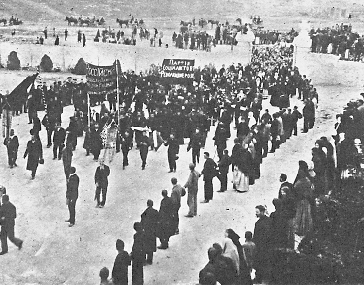 Peasants rally in support of Russian Revolution. When Bolshevik Party led the Soviets to take power, they abolished private ownership in land, turned farms over to those who tilled them.
