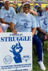 Dockworkers at Brookwood, Alabama, rally in solidarity with Warrior Met strikers.