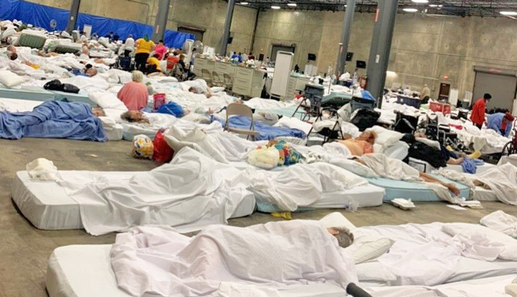 Inhumane conditions in warehouse in Independence, Louisiana, where 850 nursing home residents were sent after hurricane. It took days for the state to intervene, while 7 people died.