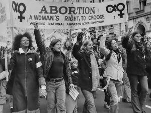 First national abortion rights march, Washington, D.C., Nov. 20, 1971. Supreme Court 1973 decision tied legalization of abortion to “fetal viability,” not constitutional protection of equal rights under the law, cutting short debate and growing movement for woman’s right to choose.