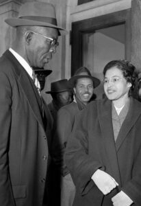 Rosa Parks, E.D. Nixon, left, in Montgomery court March 1956. “I have seen nothing like the rank and file outpouring of grievances here since my days in the rising union movement of the ‘30s,” SWP leader Farrell Dobbs wrote in the <i>Militant</i>.