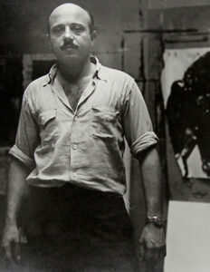Boris Lurie at East 6th Street studio in New York City, 1957.