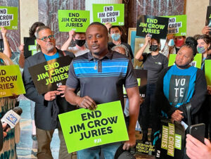 Protest last May in Baton Rouge, Louisiana, calling for new trials for 1,500 prisoners convicted in split-jury verdicts — a product of the rise of Jim Crow segregation and terror.