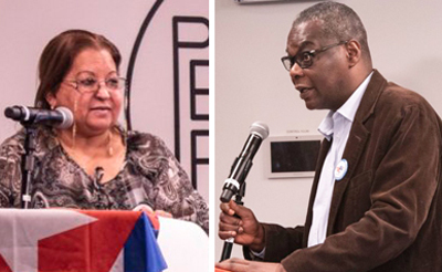 Izq., Teresa Amarelle Boué, secretaria general de Federación de Mujeres Cubanas; der., Pedro Luis Pedroso, embajador cubano ante la ONU.