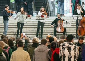 “Concert between explosions” in Kharkiv subway bomb shelter March 26. Combat and protests against Moscow’s war have been accompanied by widespread expressions of music, art.