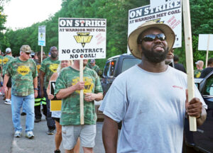 Miners picket Warrior Met Coal in Brookwood, Alabama, June 15, 2021. Rally April 6 marks one year on strike in fight to reverse deep concessions imposed on miners in 2015 bankruptcy.