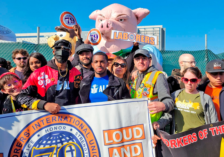 Amazon Labor Union organizing committee members joined by other unions at April 24 rally on eve of voting on union representation at second Amazon warehouse in Staten Island.