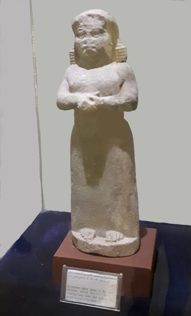 The sole statue of a woman in the Iraq National Museum in Baghdad’s Neo-Assyrian galleries, which cover 911-612 B.C. Featured instead are massive statues and carvings of kings and their male servants during this period. In the galleries of the museum dedicated to earlier millennia there are numerous images of women, reflecting the dominance of the matriarchy. This vividly reflects how the development of class society led to the subjugation of women.