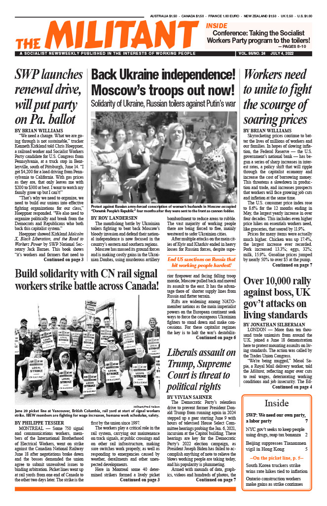 The Militant A socialist newsweekly published in the interests of