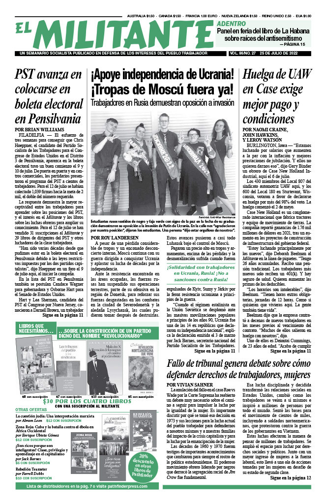 The Militant A socialist newsweekly published in the interests of