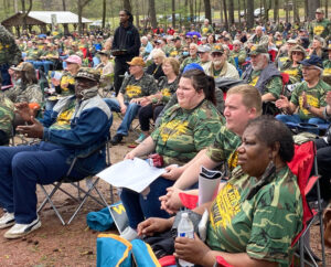 United Mine Workers strikers and supporters rallied in April in Alabama on one-year anniversary of Warrior Met strike. The union is now fighting NLRB ruling attacking their right to strike. 