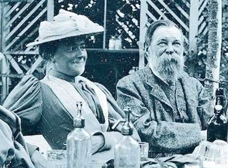 Frederick Engels with Clara Zetkin, fellow German revolutionary leader, at international congress in Zurich in August 1893. Engels wrote that only when the exploitation of the working class by capital has been ended “can true equality between men and women become a reality.”