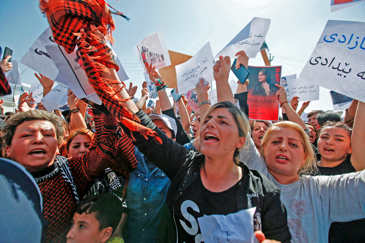 Protest in Erbil, capital of Kurdish region in Iraq, Sept. 24 after death of Mahsa Amini in Iran.
