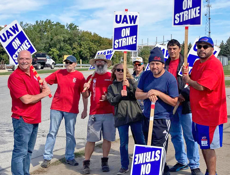 Members of United Auto Workers Local 180 on strike against Case New Holland in Sturtevant, Wisconsin. Over 1,000 workers have been on strike for five months there and in Iowa.
