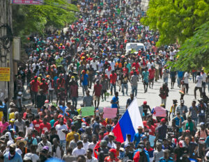 Thousands demonstrate Oct. 17 in Haiti’s capital, Port-au-Prince, demand resignation of Prime Minister Ariel Henry, oppose calls for U.S., UN intervention. Protests there continue.