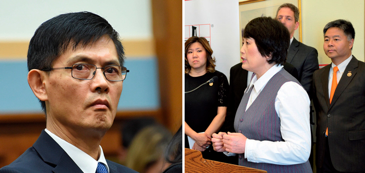 Left, Xiaoxing Xi, Temple University physics department chair. He fought FBI frame-up, won public support, and charges were dropped. Right, Sherry Chen in 2018 after court ruling that her firing from the National Weather Service on espionage charges was a “gross injustice.”