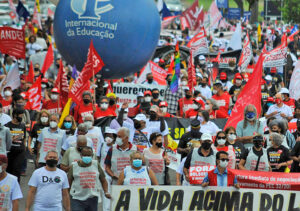 Federal workers demand wage increases in Brasilia, Brazil, March 16, 2022. Brazilians who say they can’t afford enough to eat jumped almost 75% to 33 million in the last two years.