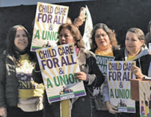 There’s no road to Black freedom or women’s emancipation separate from struggle to confront capitalist social crisis bearing down on working people and our families. Above, child care providers turn in signatures in Sacramento, California, February 2020 in fight for union recognition. 