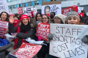 Some 7,000 nurses picket as part of 3-day strike at two New York hospitals Jan. 9-11.