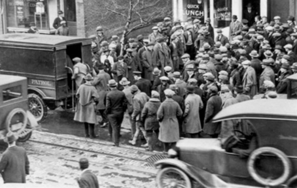 Mass arrests of union, communist militants during 1920 “Palmer Raids” under Democratic President Woodrow Wilson led to arrests of up to 10,000, politically motivated deportations.