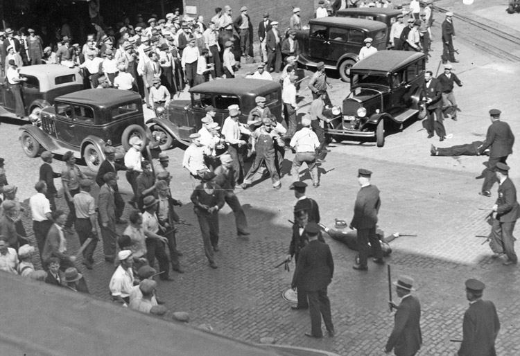 Minneapolis Teamsters defeat attacks by police, bosses’ thugs in “Battle of Deputies Run,” May 21, 1934. Class-struggle leadership mobilized union, support, ensuring strike was victorious.