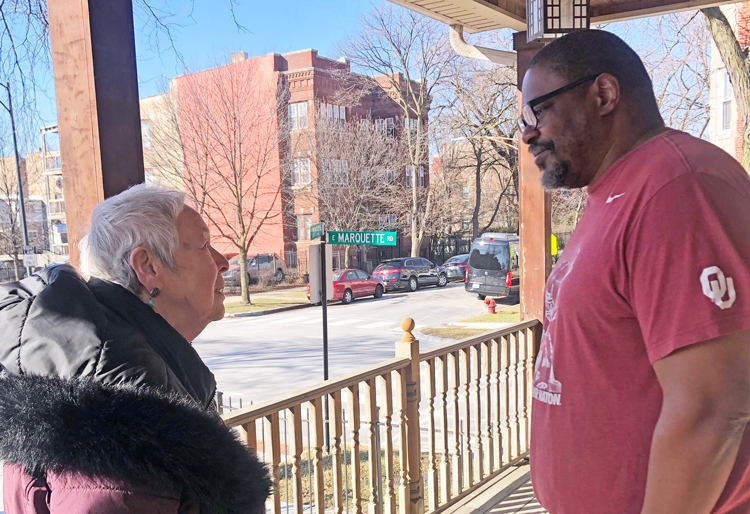 Sean Streeter, a school counselor, subscribed to the Militant after talking with Ilona Gersh, Socialist Workers Party candidate for mayor of Chicago, Feb. 19 in Woodlawn neighborhood.