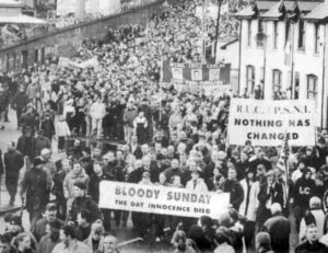 Some 30,000 people marched in Derry, Northern Ireland, Feb. 3, 2002, to demand justice for 14 Irish freedom fighters killed by British troops who opened fire on 1972 civil rights march.