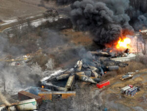 Derailment of Norfolk Southern freight train in East Palestine, Ohio, Feb. 3 caused dayslong fire, leak of toxic chemicals, evacuation. Profit drive of rail bosses is root of such disasters.