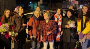 Seven Iranian women political prisoners, supporters celebrate their release from Tehran’s notorious Evin Prison, Feb.