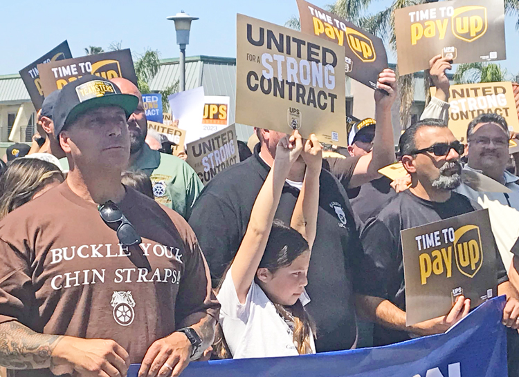 Hundreds of Teamsters, supporters, rallied April 15 in Orange, California, as 340,000 package delivery and warehouse workers prepare for national contract battle with UPS bosses.
