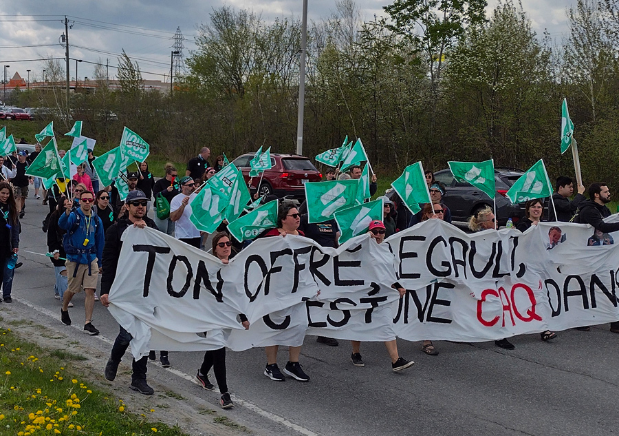 Over 1,000 public employees and supporters marched in Quebec May 13 demanding contracts with better pay, working conditions for 600,000 workers in schools, health, social services.