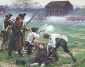 Batalla de Lexington de 1775, inicio de la guerra contra el coloniaje inglés, la Primera Revolución Norteamericana.