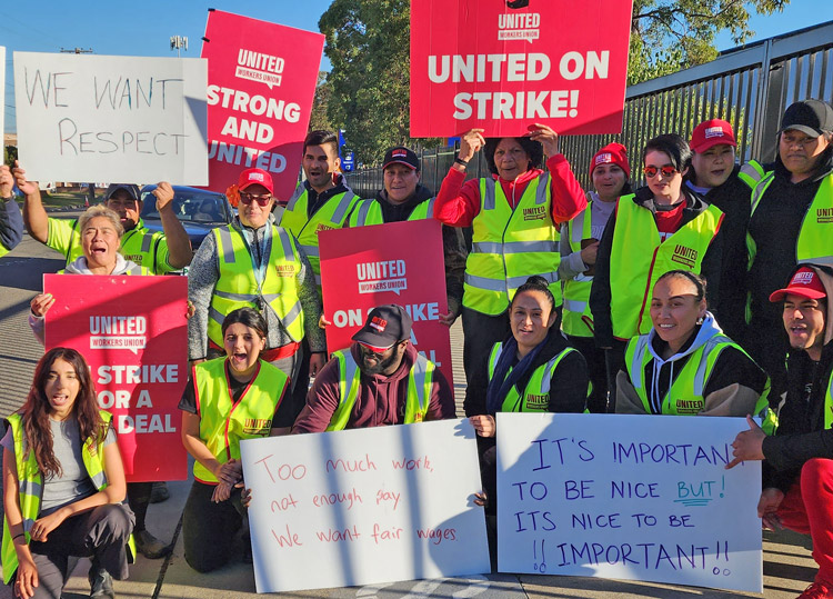 Medical supplies workers in Sydney, members of United Workers Union, picket Onelink distribution center May 23 during strike for wage raise and improved severance pay.