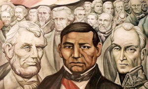 Mural in Chihuahua, Mexico, depicts from left, Abraham Lincoln, leader of Union forces in 1861-65 U.S. Civil War; Benito Juárez, Mexican national hero who fought foreign occupation, 1861-67; and Simón Bolivar, who led 1811-25 Latin American independence struggles against Spanish colonial rule.