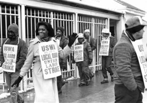 Strikers picket Newport News, Virginia, shipyard in February 1979. Successful battle by Steelworkers there for union recognition registered the strengthening of the working class and labor movement as a result of the hard-fought struggle led by Blacks that overthrew Jim Crow.