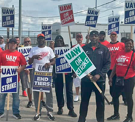 picketing Ford assembly plant in Wayne, Michigan. “I’m so proud of my union for standing up,” said Keegan Kellums, 24, on strike at Ford.