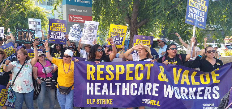 75,000 Kaiser hospital workers organized three-day strike over staffing and wages, including in Los Angeles Oct. 6.