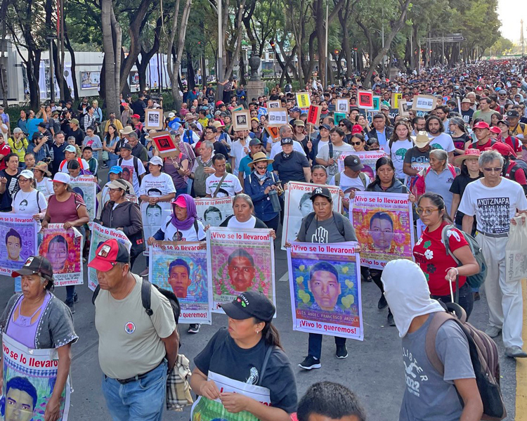 Thousands marched in Mexico City Sept. 26 on ninth anniversary of disappearance of 43 students from Ayotzinapa, demanding answers from government about who is responsible.