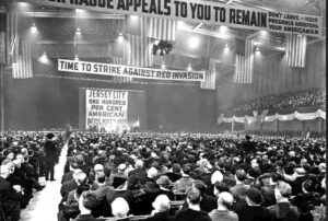 Mass rally by Jersey City Mayor Frank Hague, Jan. 6, 1938. Hague’s cops barred unions, communists from the city, broke up union meetings. SWP leader James P. Cannon warned that Hague was “an incipient American fascist,” and a deadly danger to the working class.