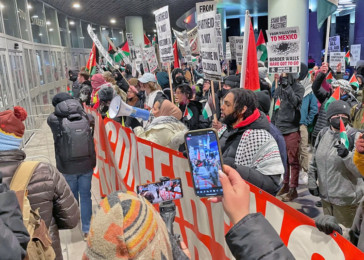 Anti-Jewish protest blocks doors, threatens Global Conference for Israel in Denver Nov. 30. Since deadly Oct. 7 pogrom, pro-Hamas groups have targeted Jewish groups, shops, people.