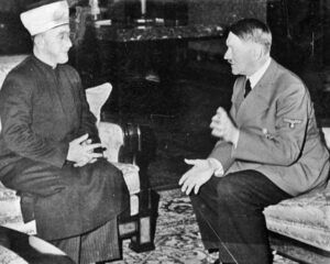 Adolf Hitler met Grand Mufti of Jerusalem, Amin al-Husseini, Nov. 28, 1941, in Berlin. Al-Husseini collaborated with Nazis in planning ‘final solution’ in the Middle East. He was ally of Muslim Brotherhood in Egypt, reactionary Islamist group that gave birth to Hamas in 1987.