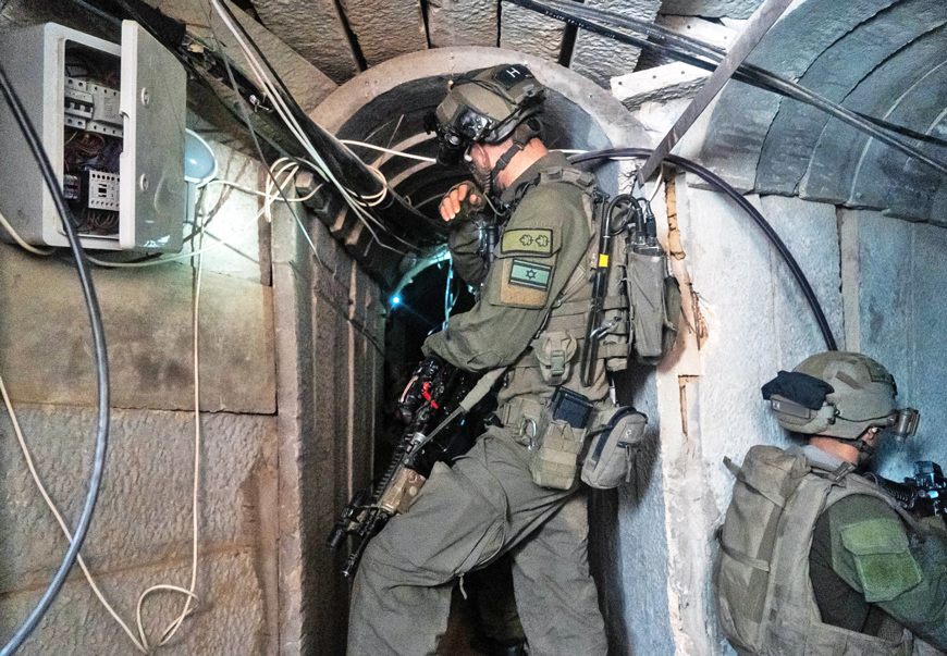 Israeli soldiers in Hamas-built tunnel in Khan Younis. Hamas ruled Gaza not to aid Palestinians, but for cover to build tunnels, store weapons and prepare attacks on Israel, like Oct. 7 pogrom.