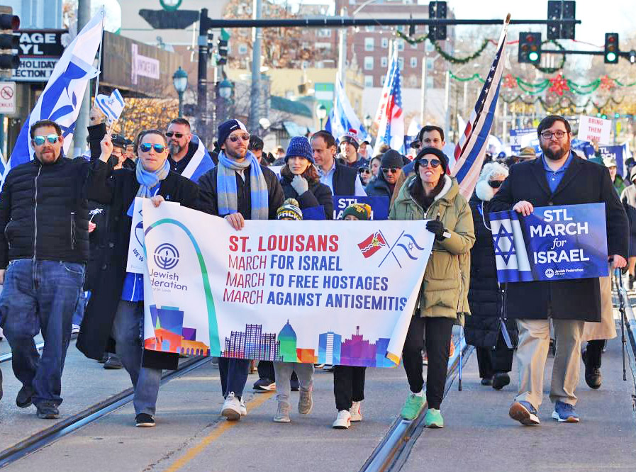 Hundreds protested in St. Louis Dec. 10 in defense of Israel as refuge for Jews, against antisemitism. Reactionary support for Hamas massacre of Jews has spurred counterprotests.