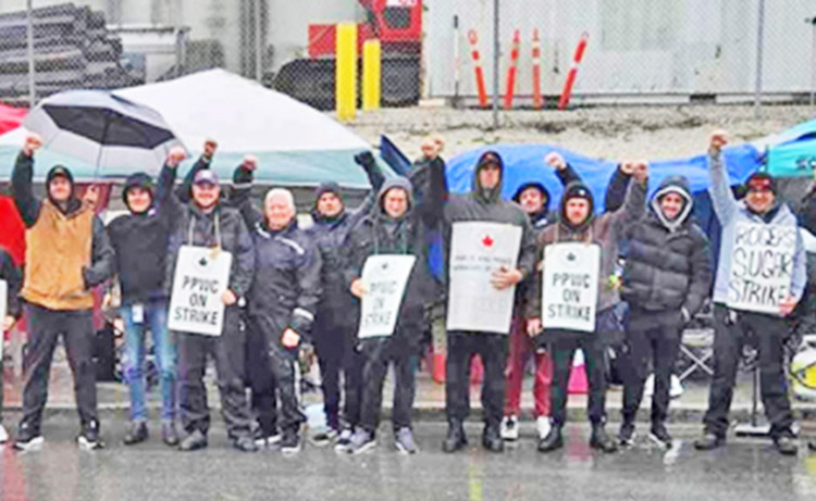Public and Private Workers of Canada Local 8, on strike at Rogers Sugar in Vancouver, Oct. 12, fighting boss demands for 12-hour shifts, 7-day workweek, no overtime pay.