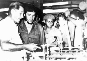 Che Guevara, second from left, at Cuban factory. He discussed importance of discipline, goals of the revolution and, above all, communist consciousness and work as social responsibility.