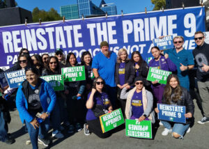 Rally at St. Francis Medical Center in Lynwood, California, Feb. 10 demands nine fired health care workers be reinstated. Hospital officials fired them for fighting for better staffing levels.