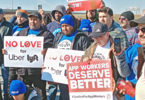 Uber, Lyft, DoorDash drivers rally in Chicago Feb. 14 in first nationwide strike.