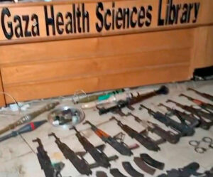 Left, weapons captured by Israeli
soldiers inside Shifa Hospital