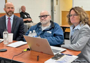 Thomas Creech, center, at clemency hearing before the Idaho Commission of Pardons and Paroles Jan. 19 with his lawyer, left. Prison authorities tried for an hour to execute him Feb. 28.